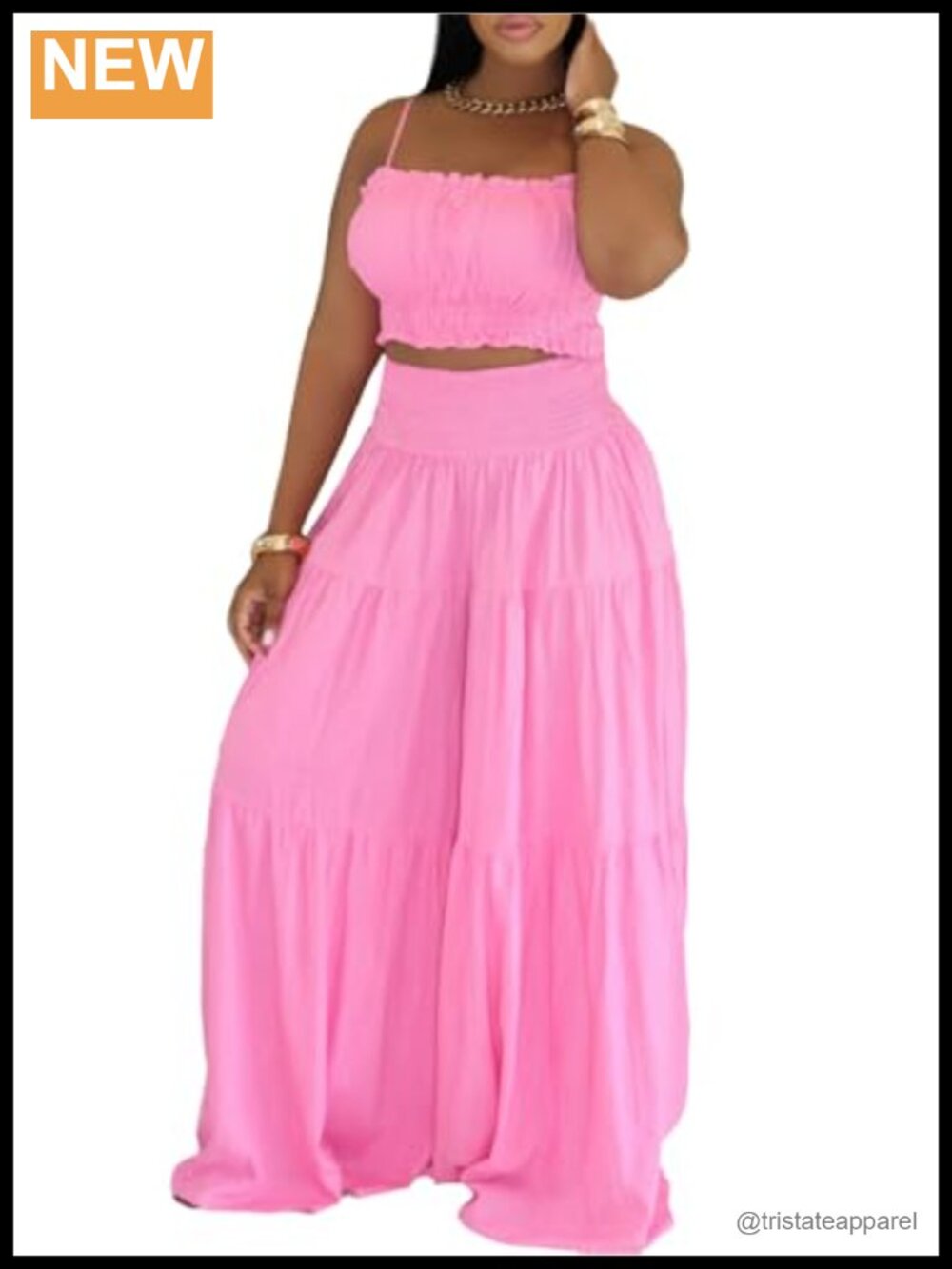 Ophestin Sleeveless Crop Top Wide Leg Pants 2 Piece Set Women